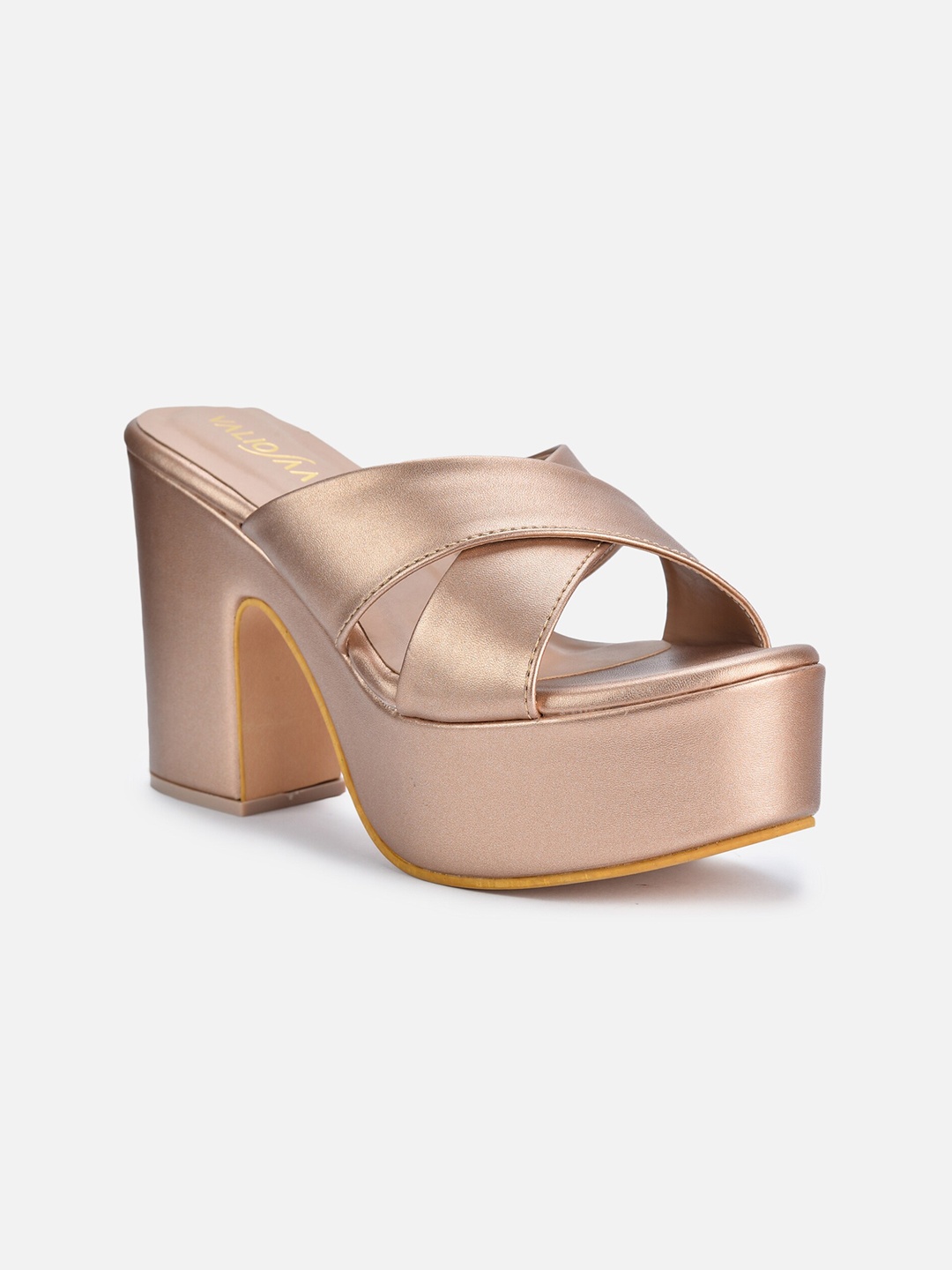 

VALIOSAA Cross Strap Platform Heels, Rose gold