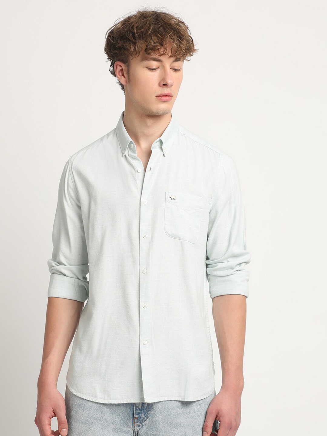 

THE BEAR HOUSE Button-Down Collar Slim Fit Pure Cotton Casual Shirt, Off white