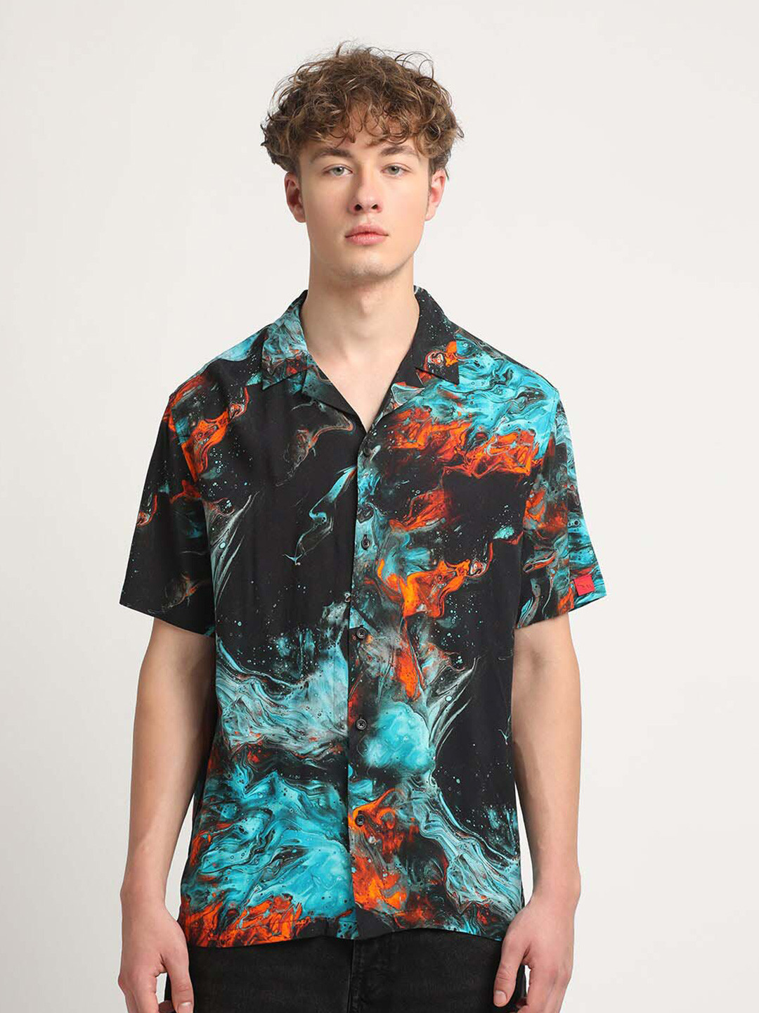 

THE BEAR HOUSE Slim Fit Abstract Printed Casual Shirt, Blue