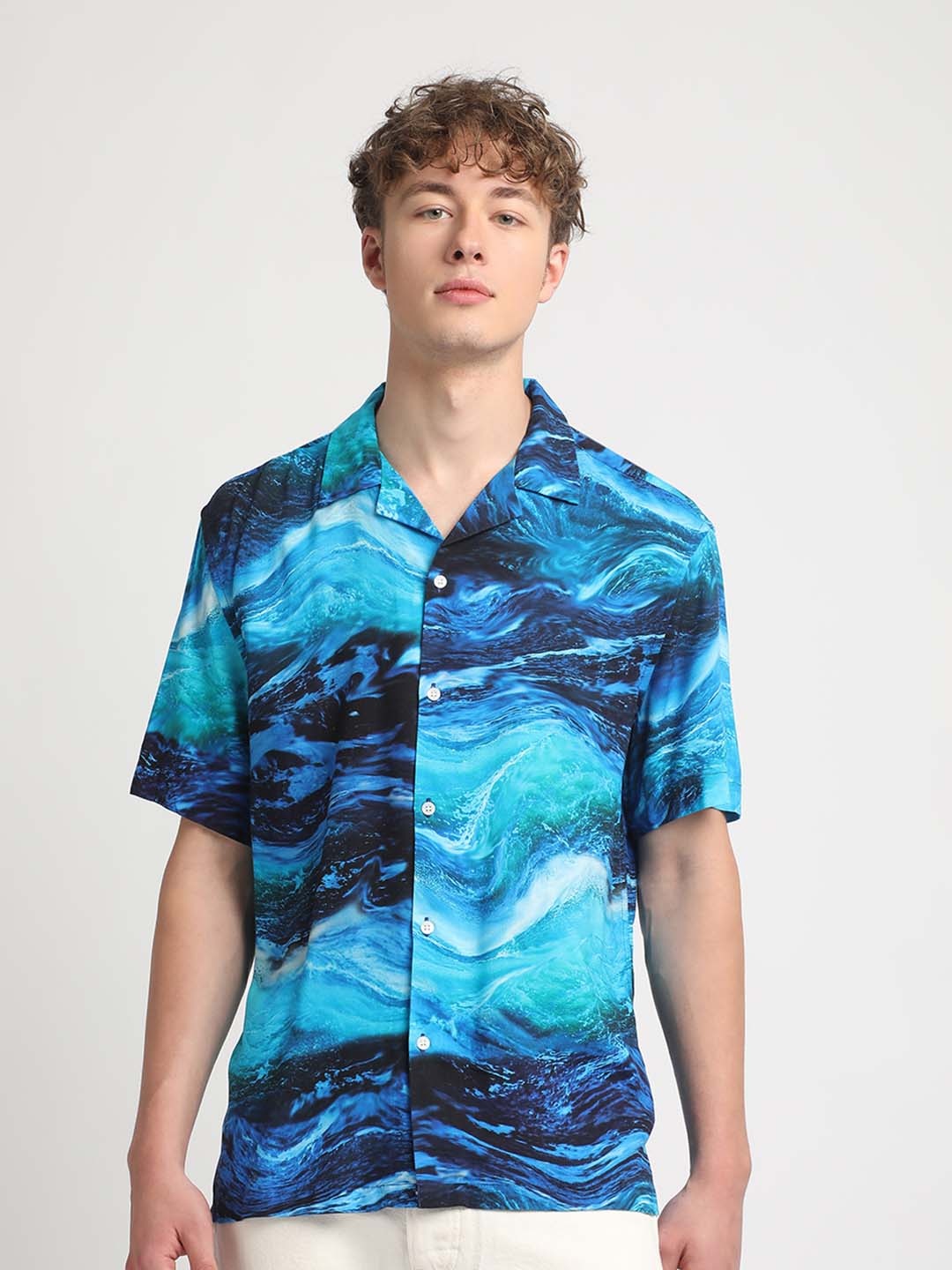 

THE BEAR HOUSE Slim Fit Abstract Printed Casual Shirt, Blue