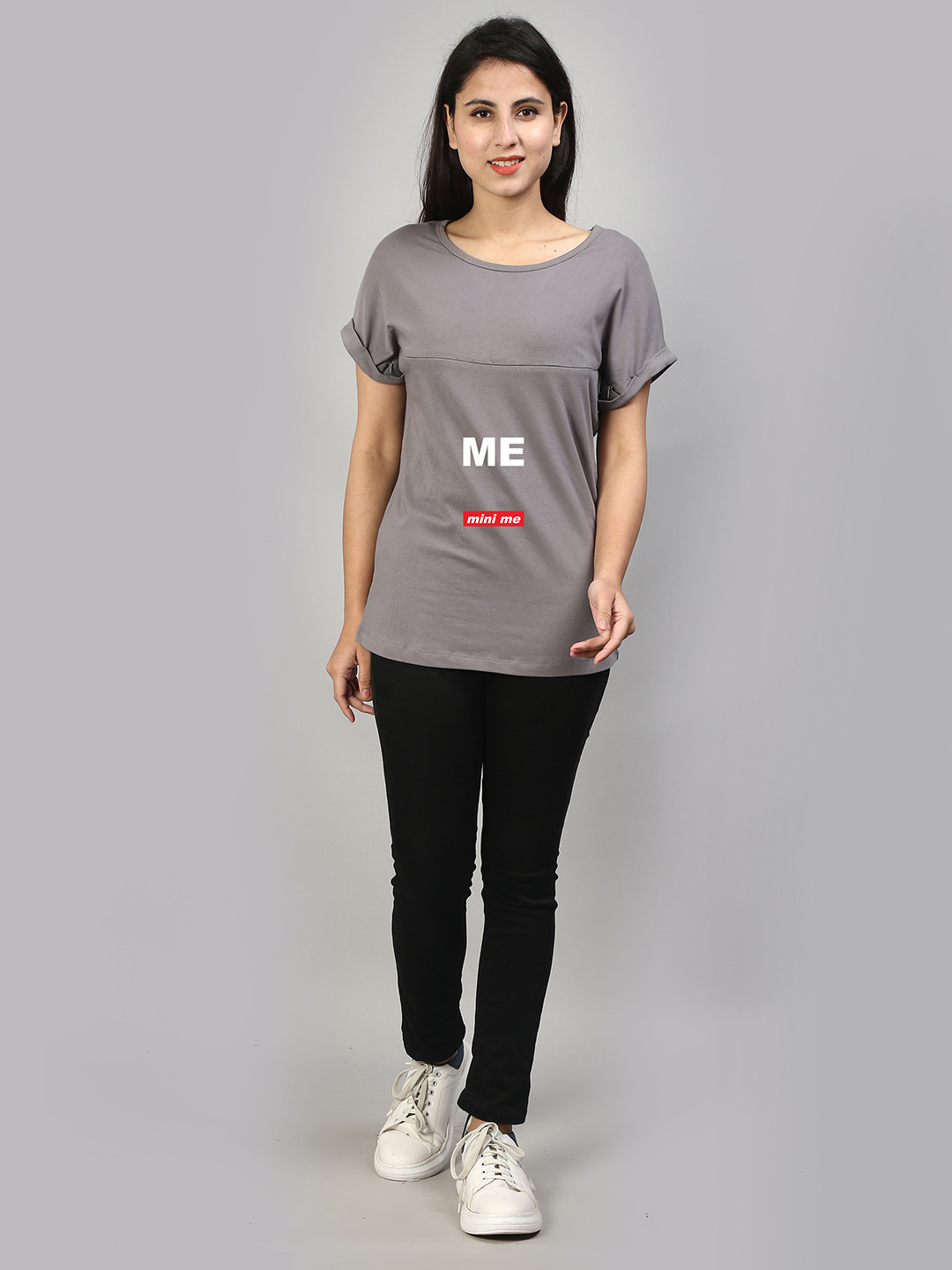 

SillyBoom Typography Printed Extended Sleeves Maternity Feeding T-shirt, Grey