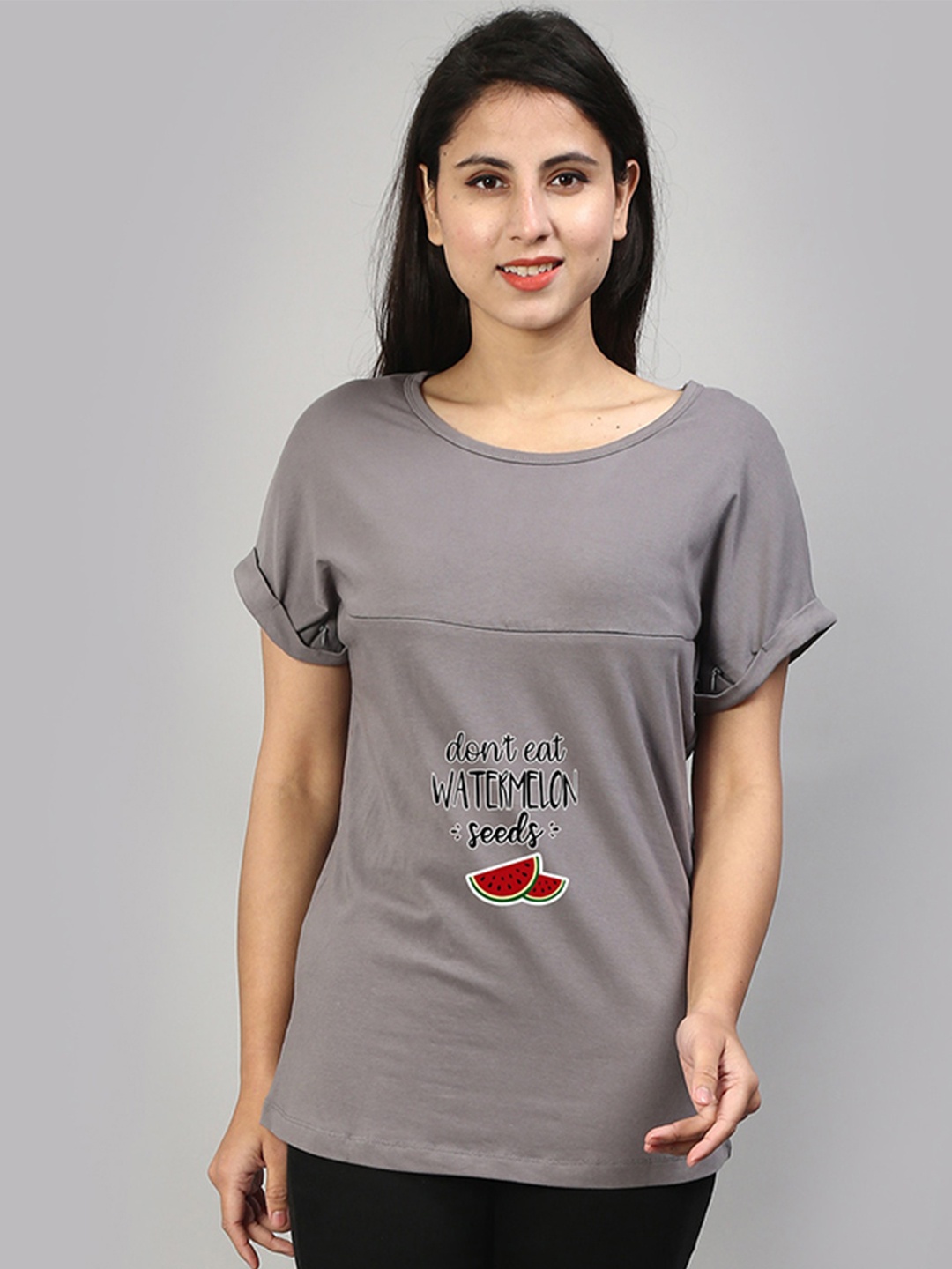 

SillyBoom Round Neck Printed Maternity & Feeding T-shirt, Grey