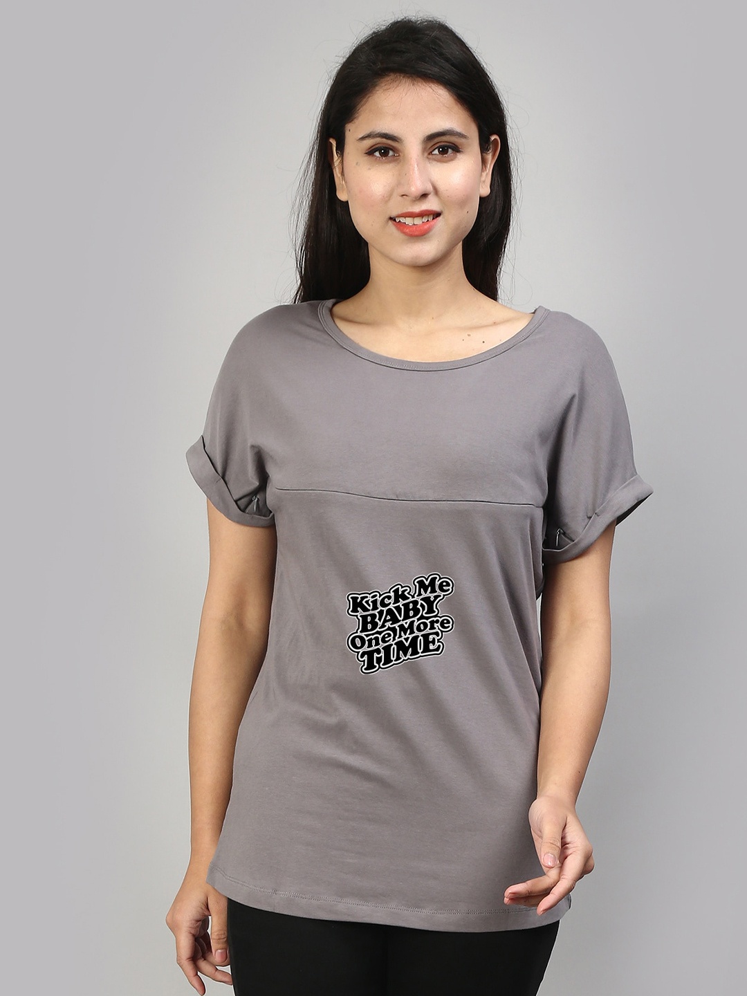 

SillyBoom Round Neck Printed Maternity & Feeding T-shirt, Grey