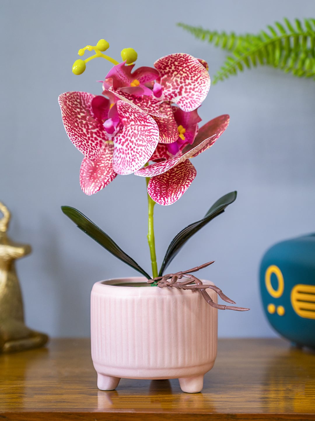 

MARKET99 Pink Faux Orchid Flower With Ceramic Pot