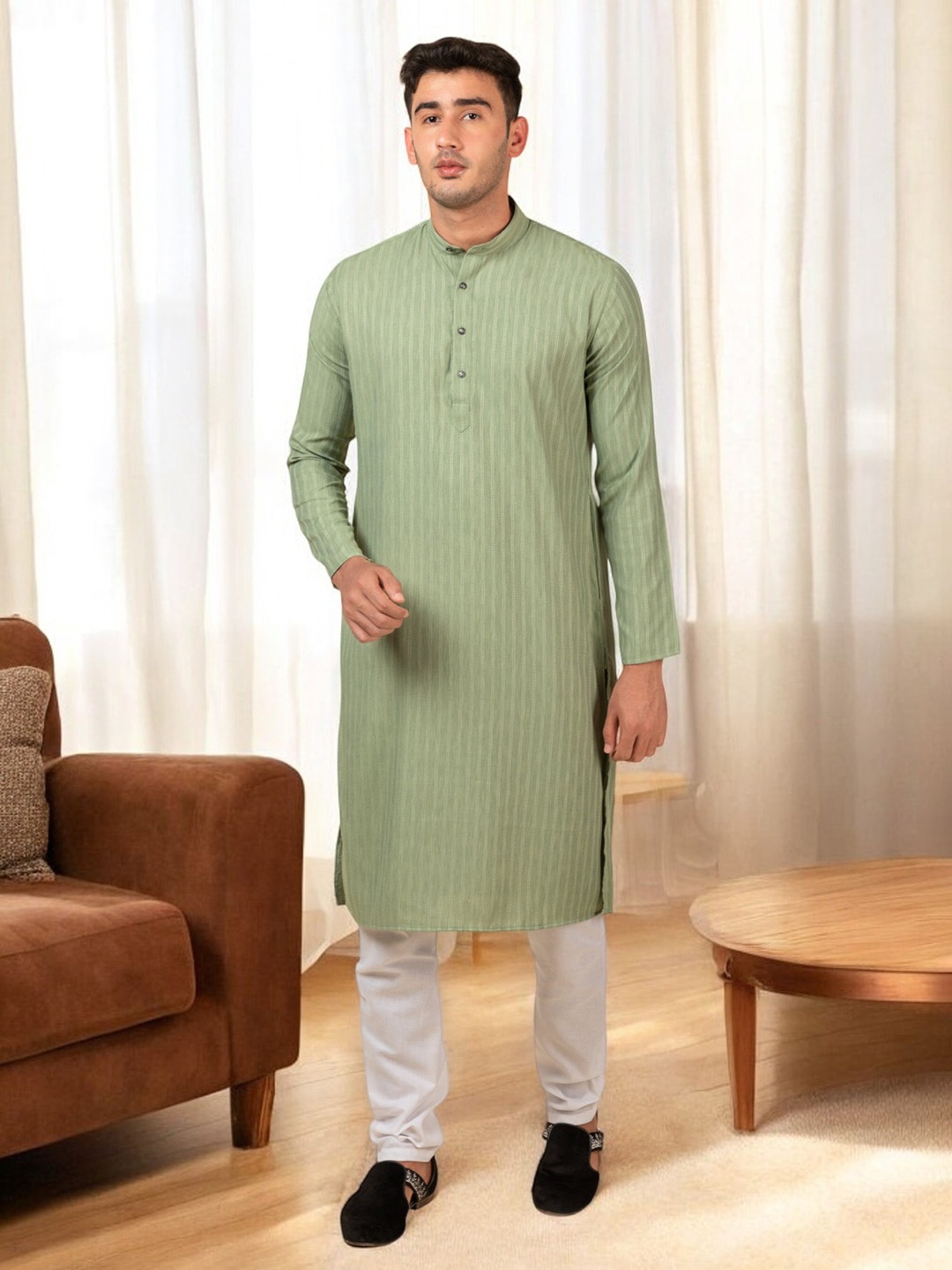 

TATTVA Ethnic Printed Pure Cotton Straight Kurta with Churidar, Green