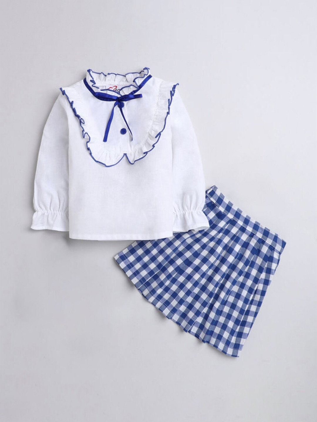 

BAESD Girls Round Neck Cuffed Sleeve Pure Cotton Clothing Set, Blue