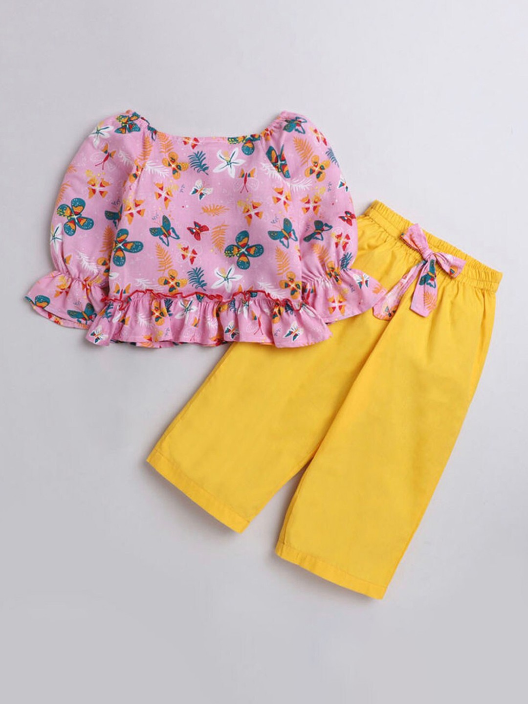 

BAESD Girls Floral Printed Round Neck Puff Sleeve Pure Cotton Clothing Set, Pink