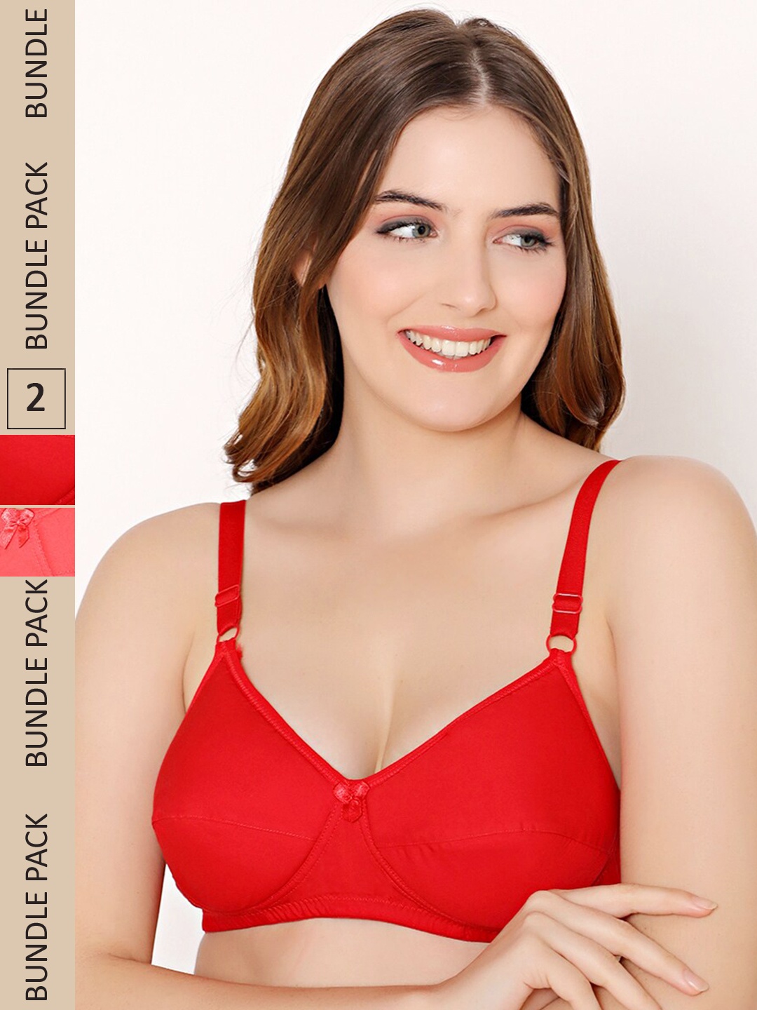 

Bodycare Pack Of 2 Medium Coverage Lightly Padded Cotton Everyday Bra With All Day Comfort, Red
