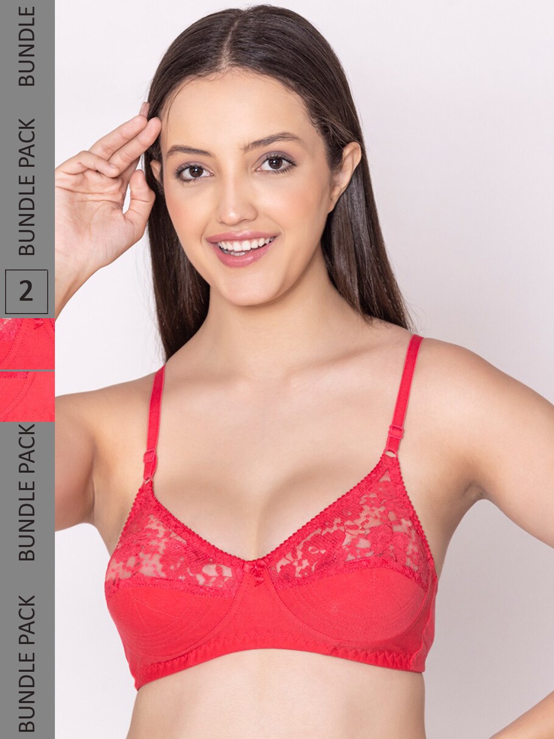 

Bodycare Pack Of 2 Self Design Full Coverage Non Padded Everyday Bra With All Day Comfort, Coral