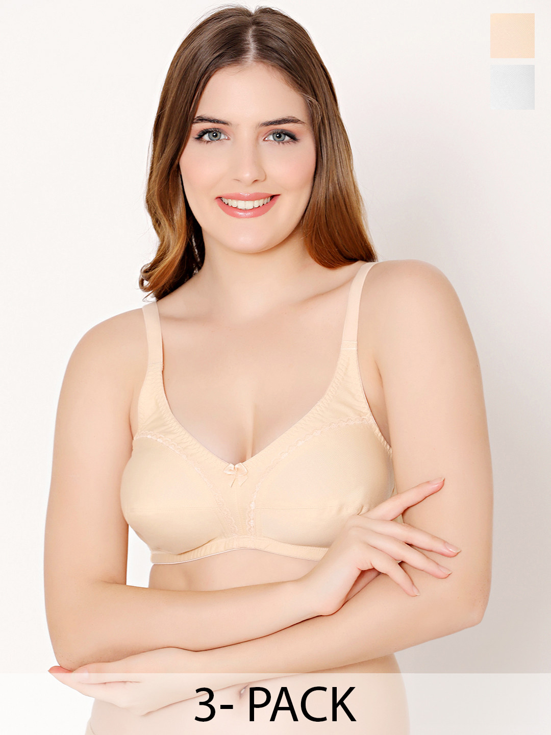 

Bodycare Pack Of 3 Cut & Sew Full Coverage Non Wired All Day Comfort Everyday Cotton Bras, Beige