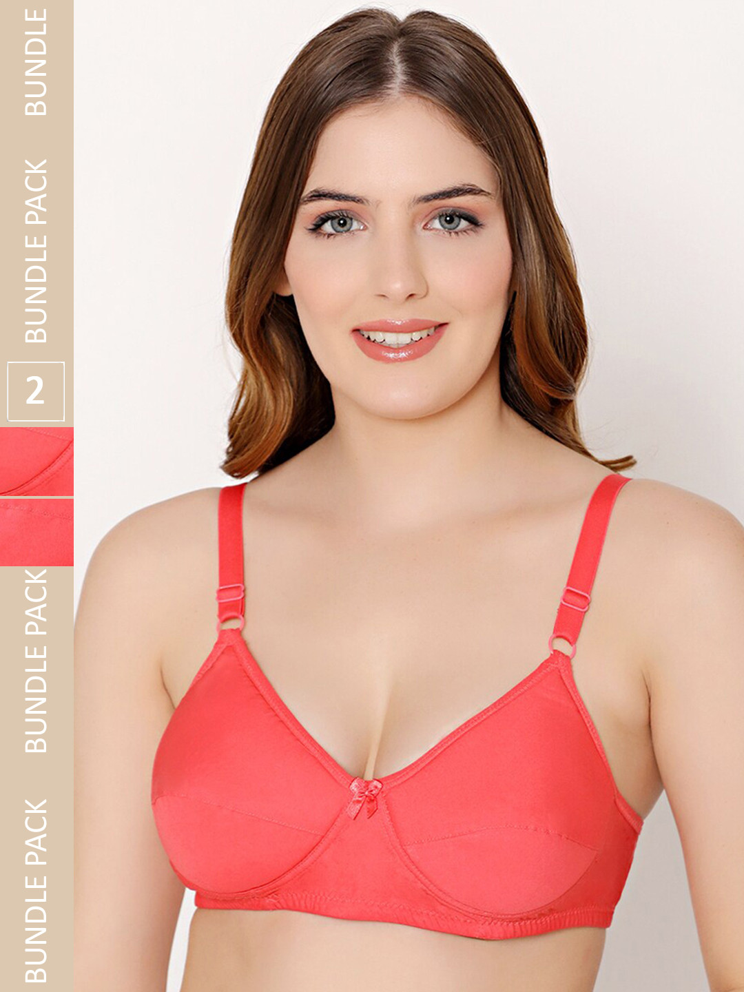 

Bodycare Pack Of 2 Full Coverage Lightly Padded Cotton Everyday Bra With All Day Comfort, Coral