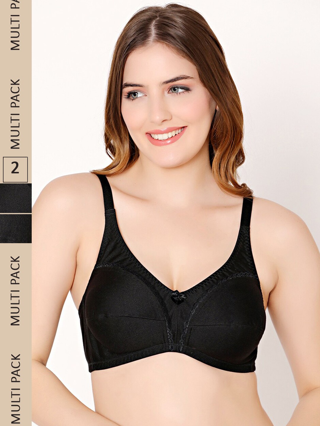 

Bodycare Pack Of 2 Laced Non-Wired Non Padded Cotton Everyday Bra With All Day Comfort, Black