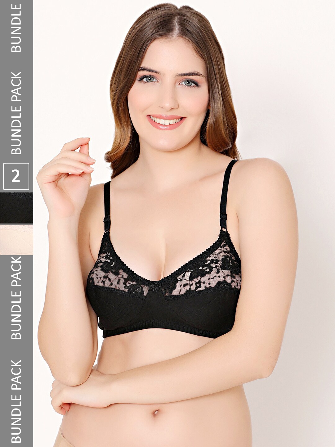 

Bodycare Pack Of 2 Floral Full Coverage Cotton Bra With All Day Comfort, Beige
