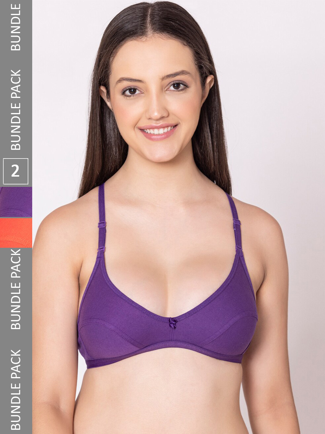 

Bodycare Pack Of 2 Medium Coverage Cotton Everyday Bra With All Day Comfort, Coral