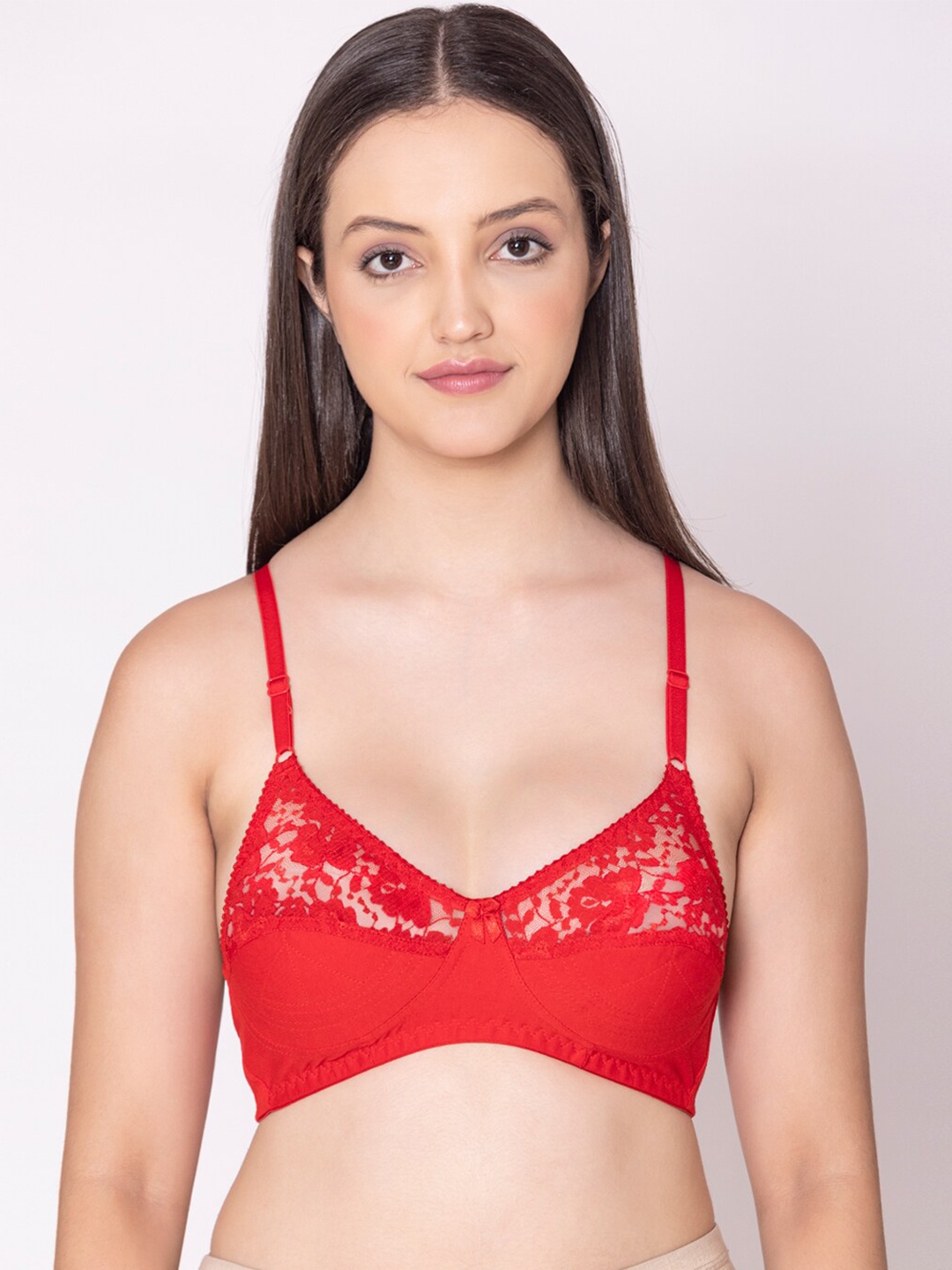 

Bodycare Floral Lace Bra Full Coverage Non Padded Everyday Bra With All Day Comfort, Red