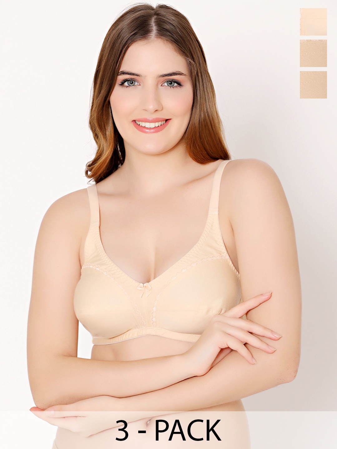 

Bodycare Pack Of 3 Full Coverage Non Padded Bra With All Day Comfort, Beige