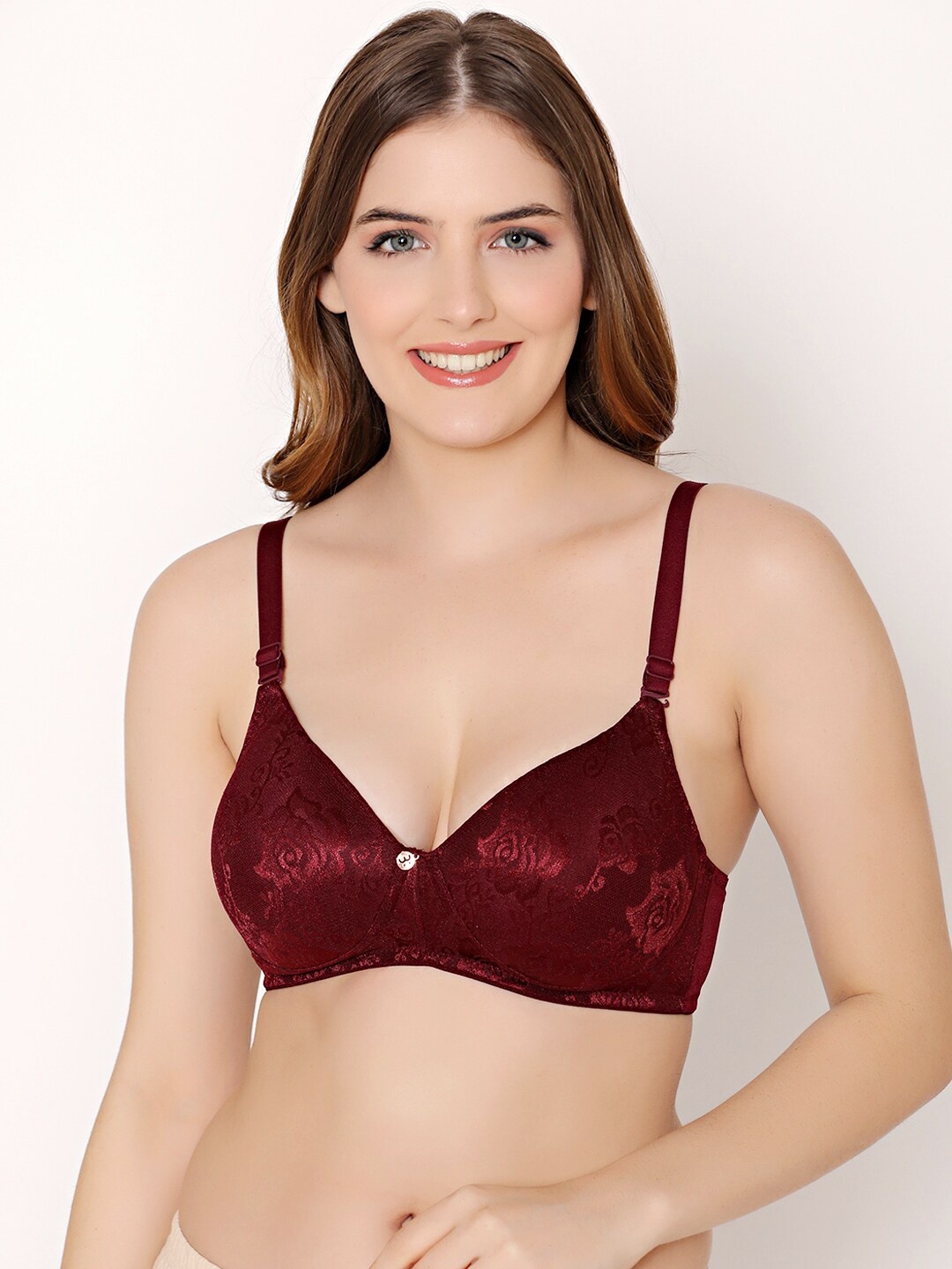 

Bodycare Floral Self Design Full Coverage Heavily Padded Everyday Bra With All Day Comfort, Maroon