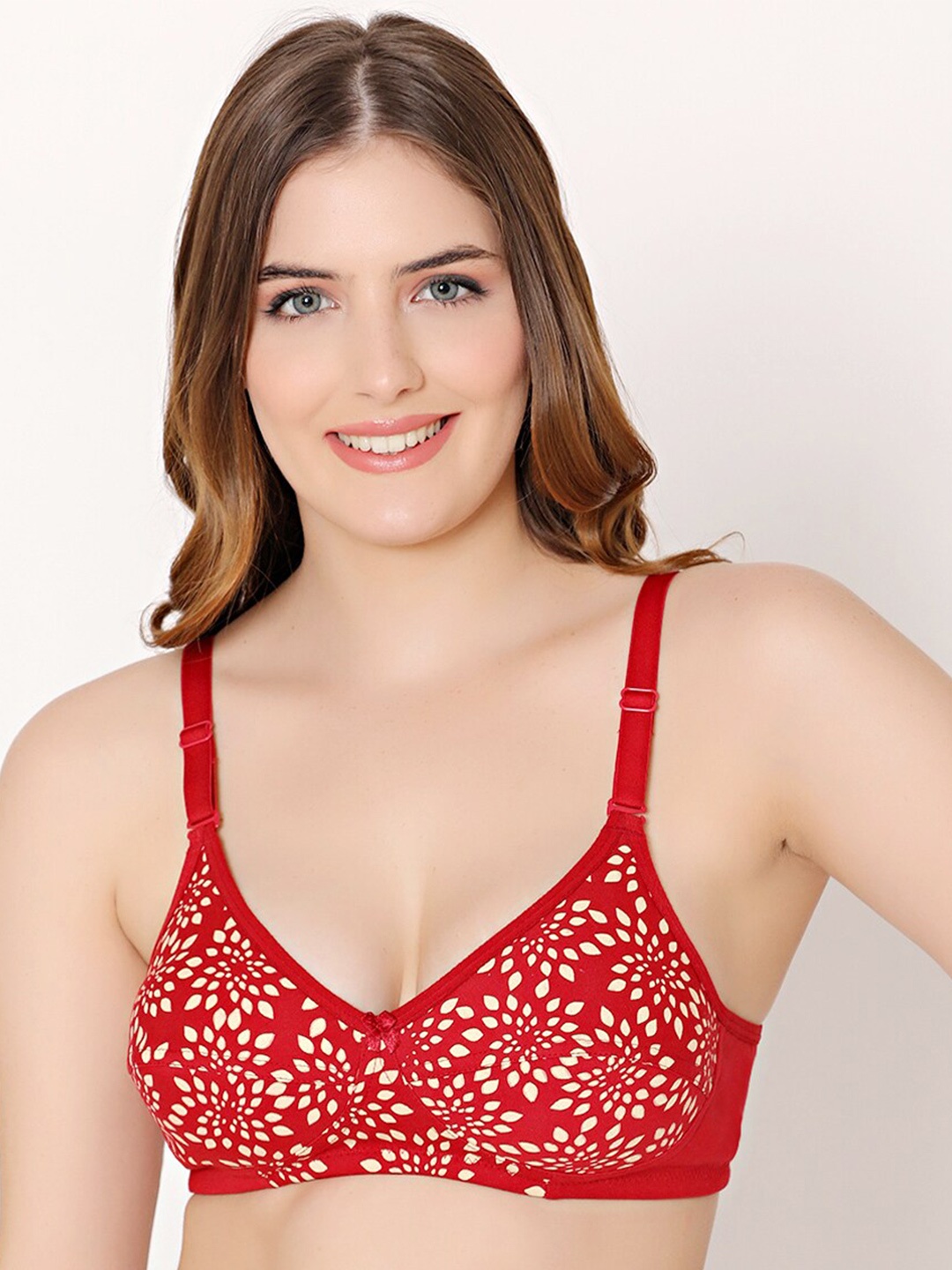 

Bodycare Printed Full Coverage Non-Padded Cotton Everyday Bra With All Day Comfort, Red