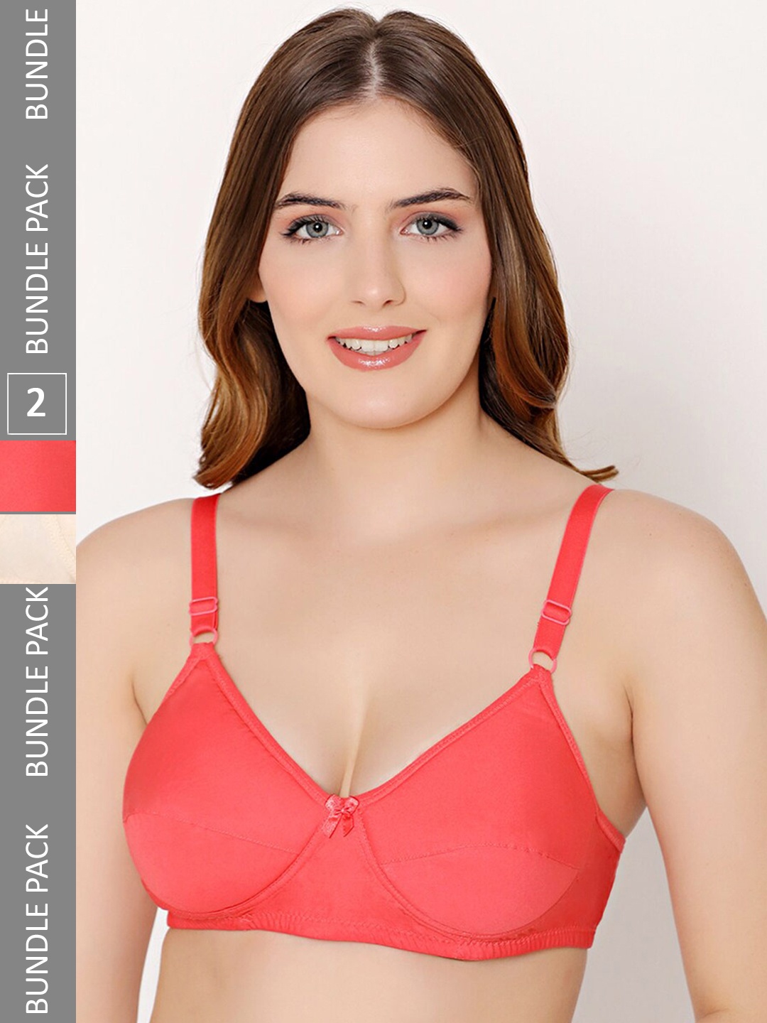 

Bodycare Pack Of 2 Full Coverage Non Padded Cotton Everyday Bra With All Day Comfort, Coral