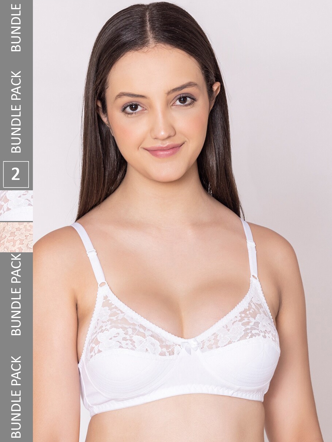 

Bodycare Pack Of 2 Floral Self Design Full Coverage Bra With All Day Comfort, White