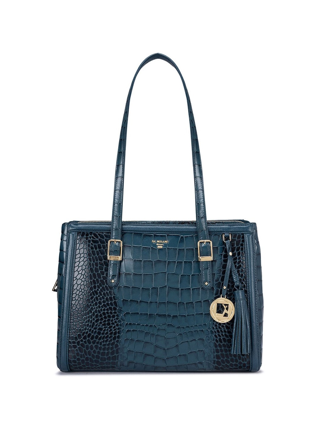 

Da Milano Animal Textured Leather Structured Shoulder Bag, Blue