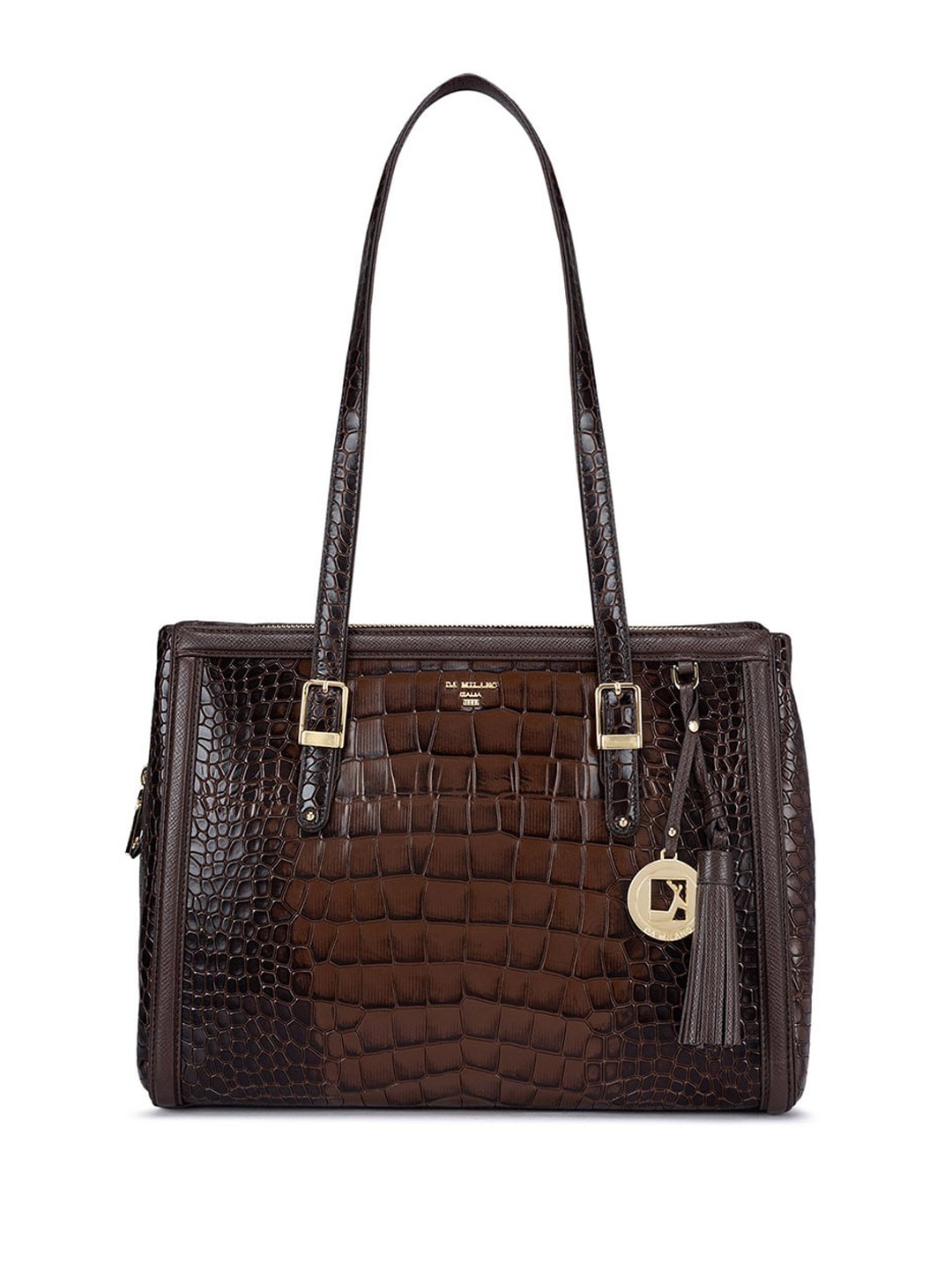

Da Milano Animal Textured Leather Structured Shoulder Bag, Brown
