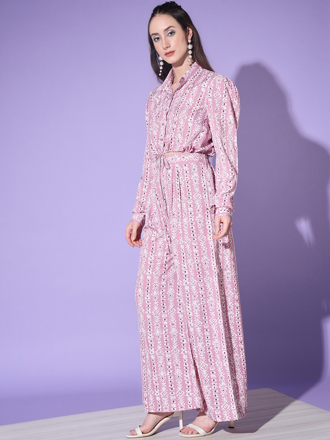 

ODETTE Printed Shirt With Flared Palazzos, Pink