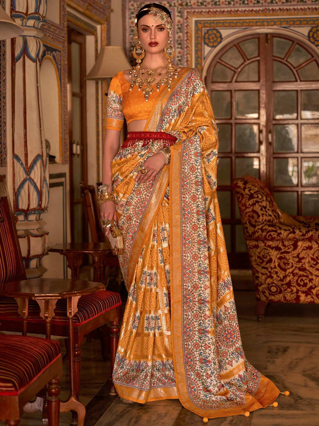 

Anouk Bandhani Printed Saree, Mustard