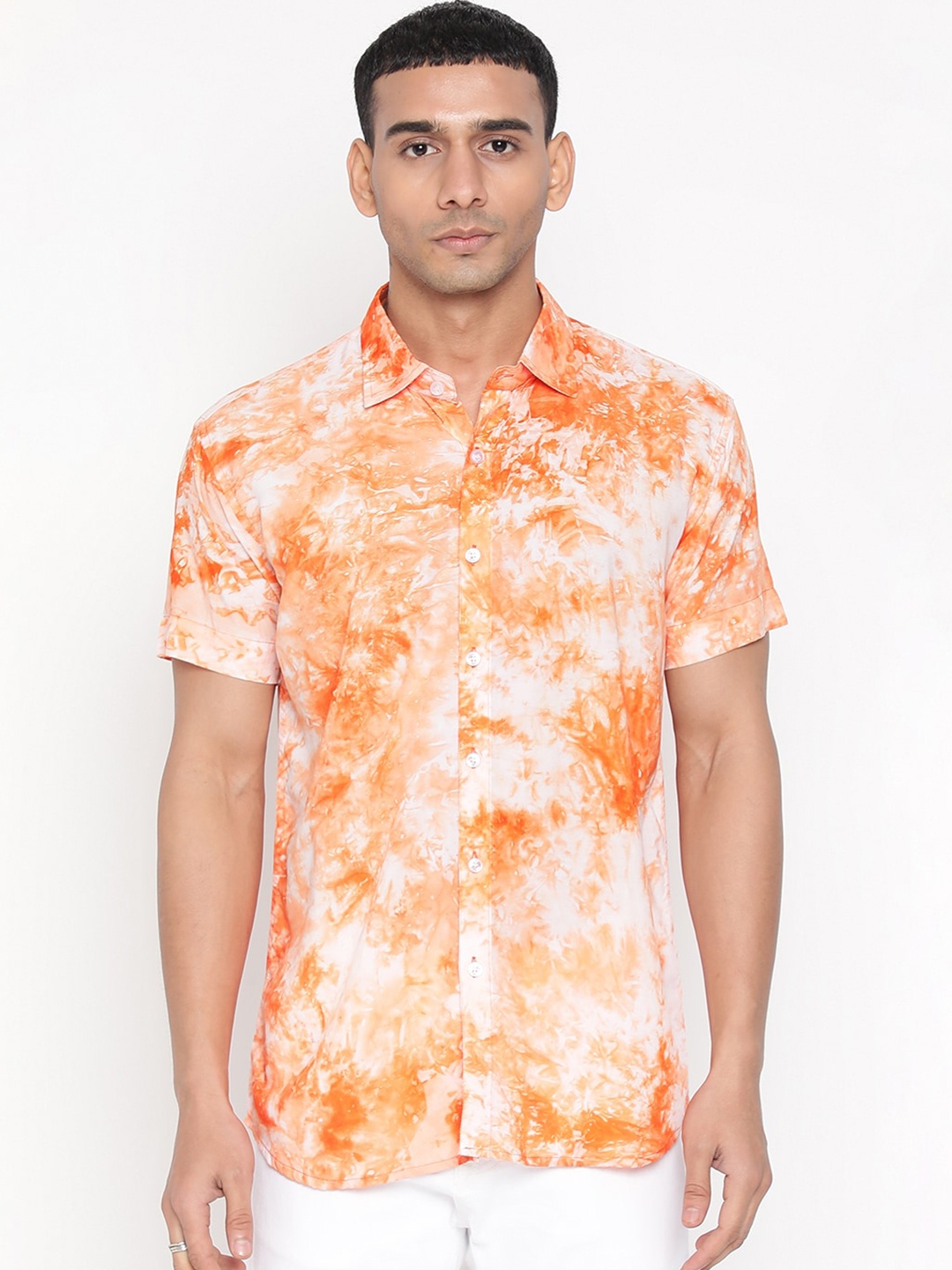 

JAVINISHKA Unisex Classic Slim Fit Abstract Printed Casual Shirt, Orange