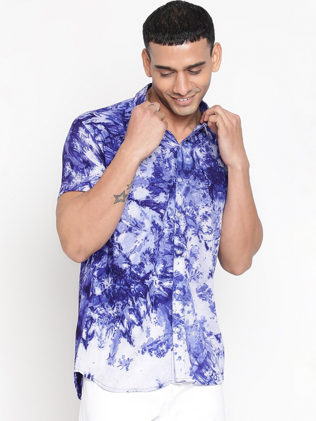 

JAVINISHKA Unisex Classic Slim Fit Abstract Printed Casual Shirt, Blue