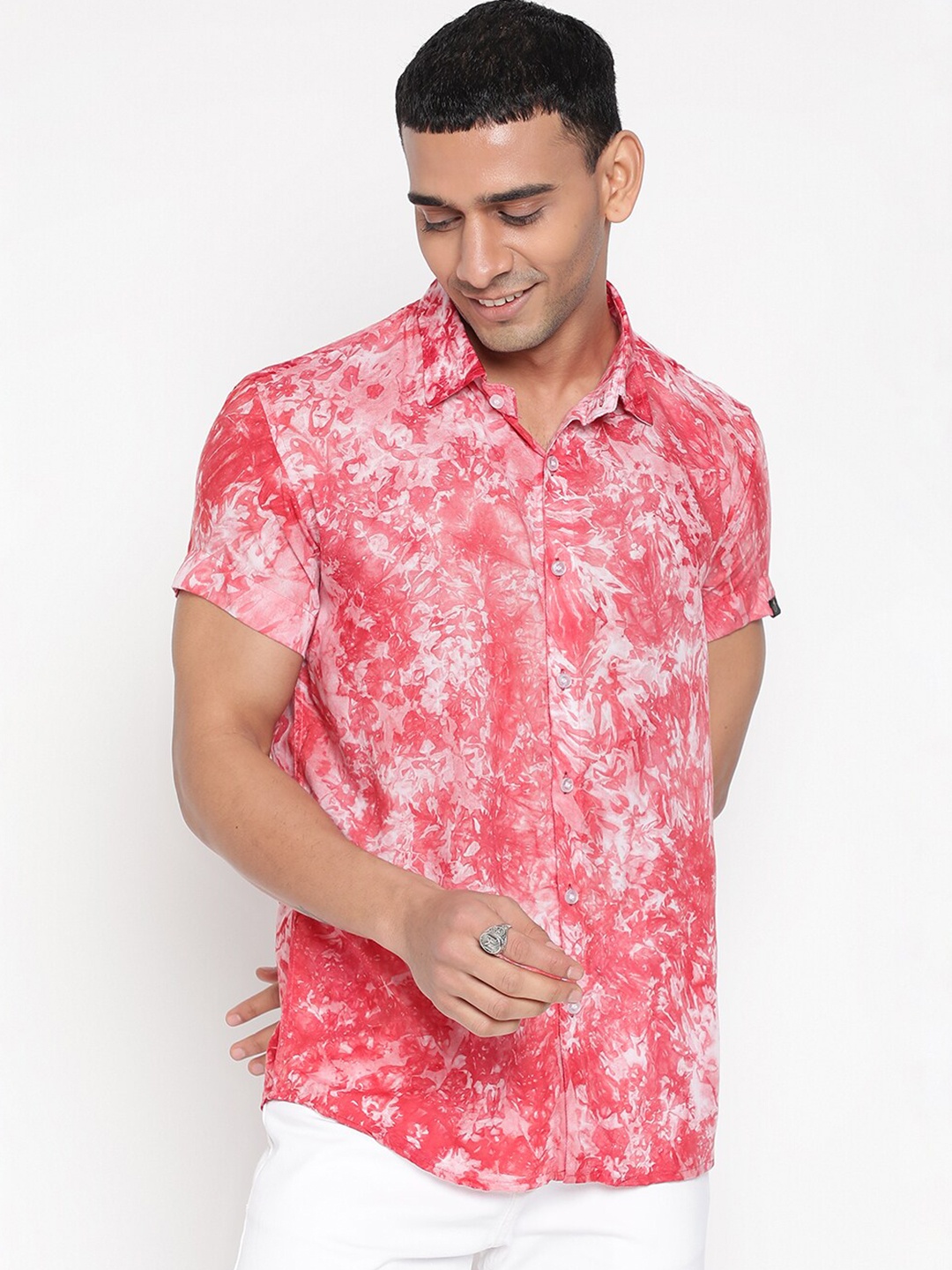 

JAVINISHKA Unisex Classic Slim Fit Abstract Printed Casual Shirt, Red