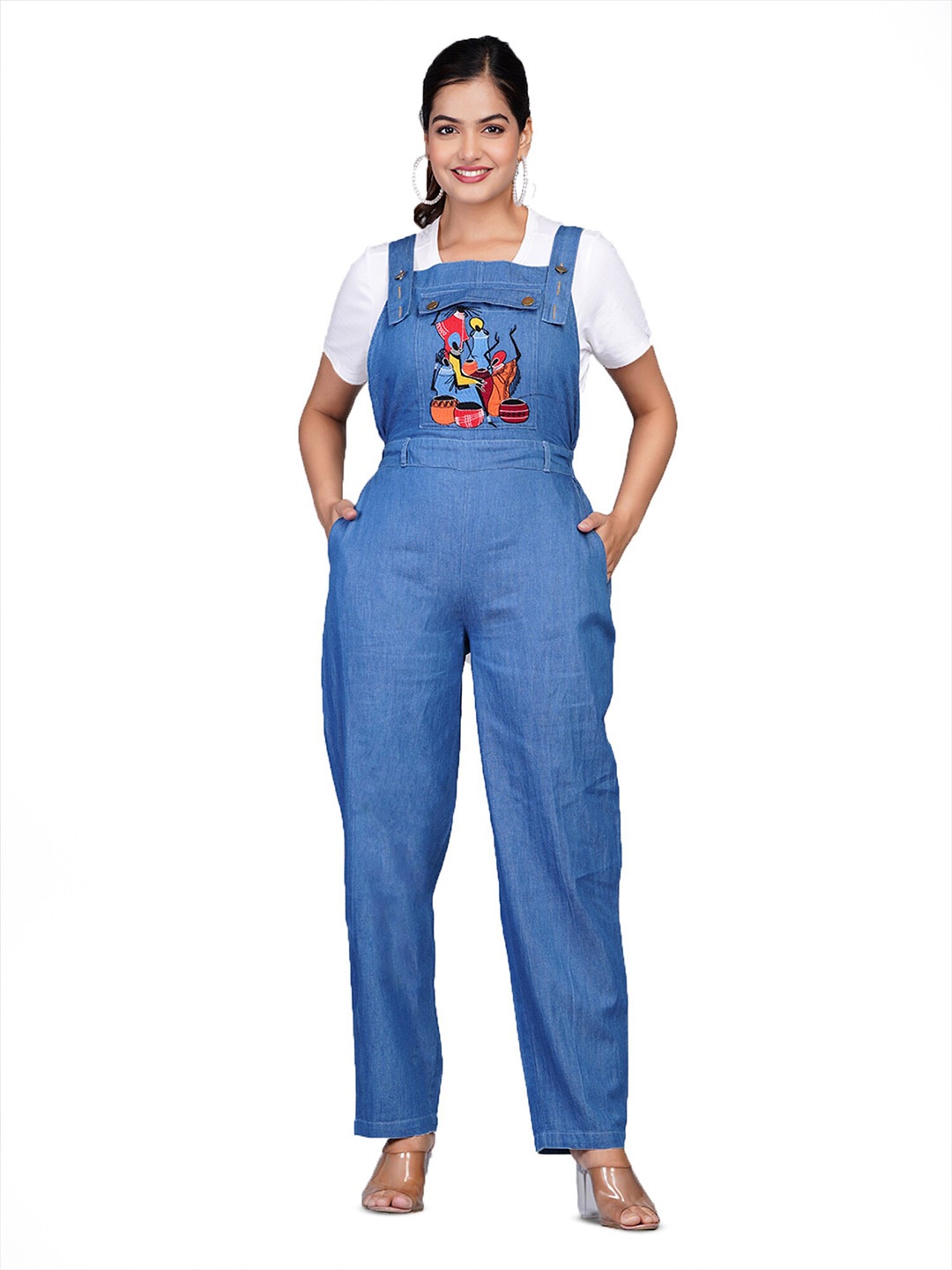 

SUMAVI-FASHION Straight Leg Denim Dungarees, Blue