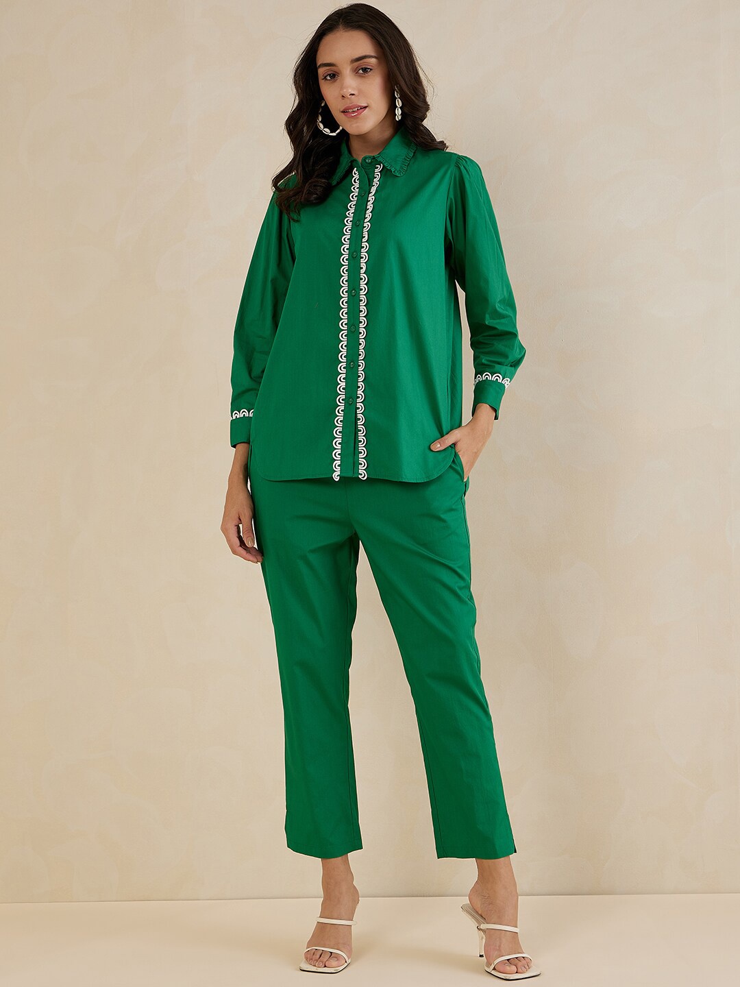 

Femella Shirt Collar Long Sleeve Co-Ords, Green