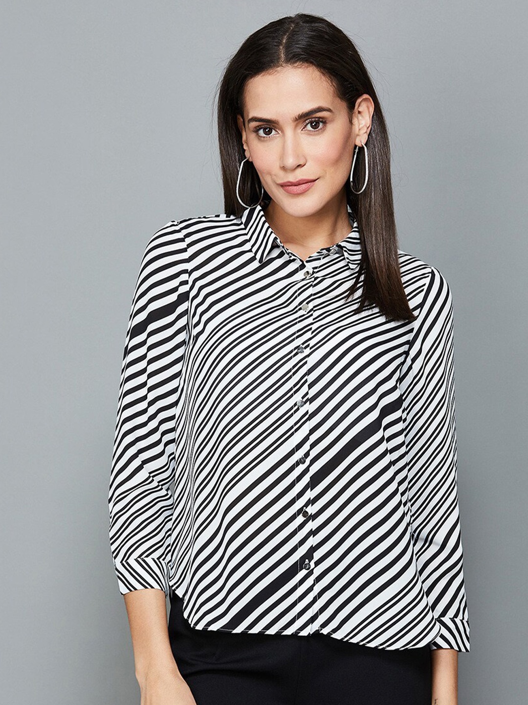 

CODE by Lifestyle Striped Shirt Style Top, Black
