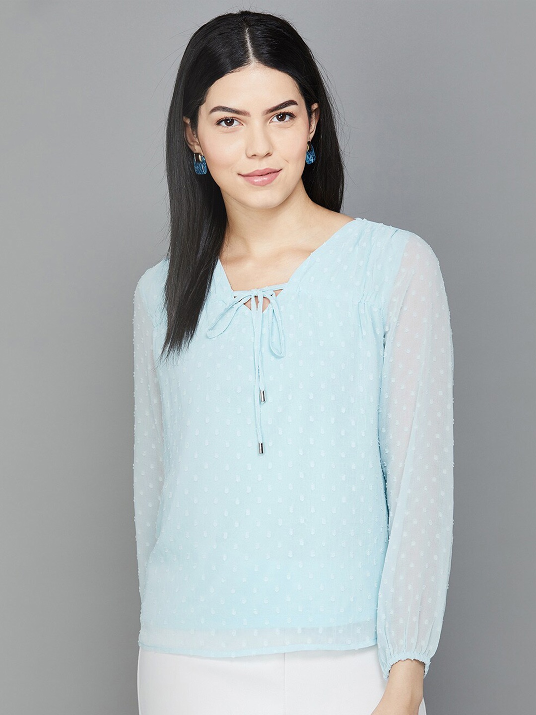 

CODE by Lifestyle Self Designed Tie-Up Neck Top, Blue