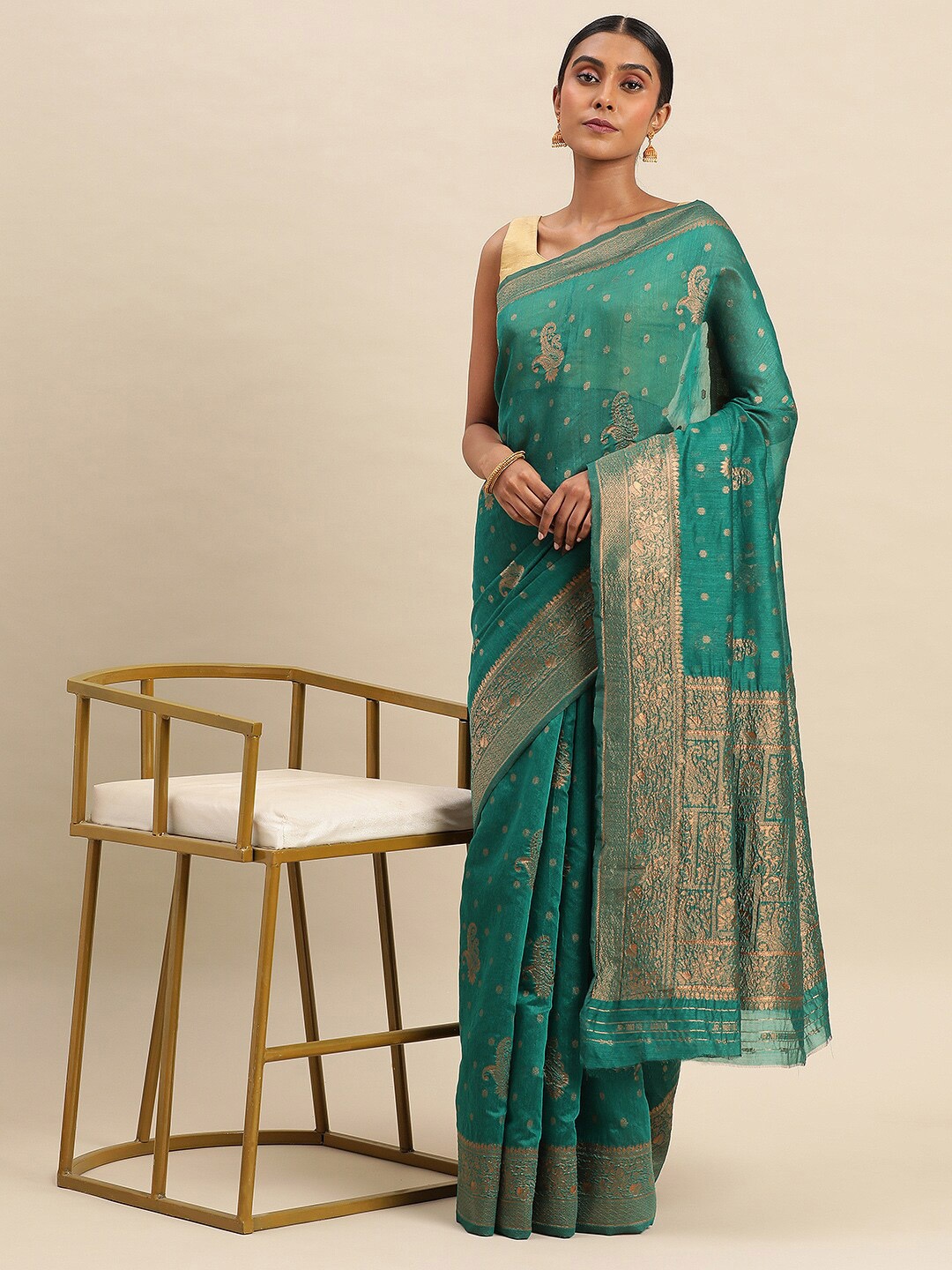 

Mitera Woven Design Zari Organza Saree, Green