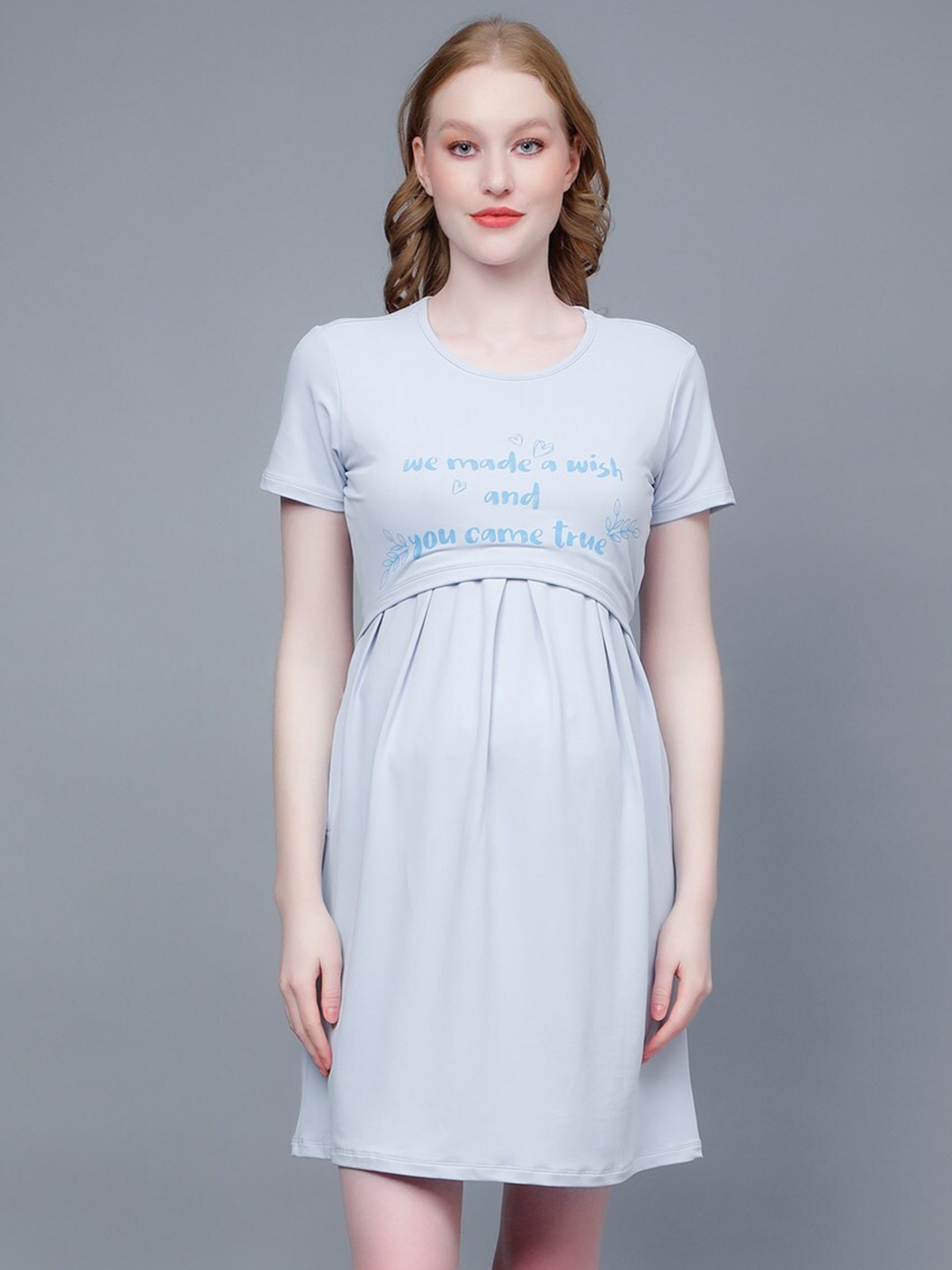 

True Shape Maternity Typography Printed Tie-Up Detail A-Line Dress, Blue