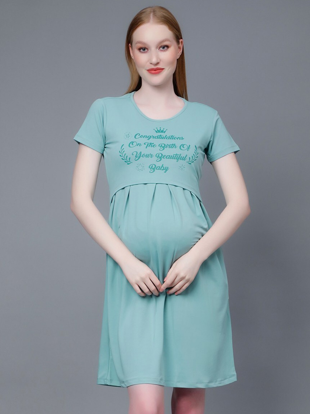 

True Shape Printed Maternity A-line Dress, Sea green