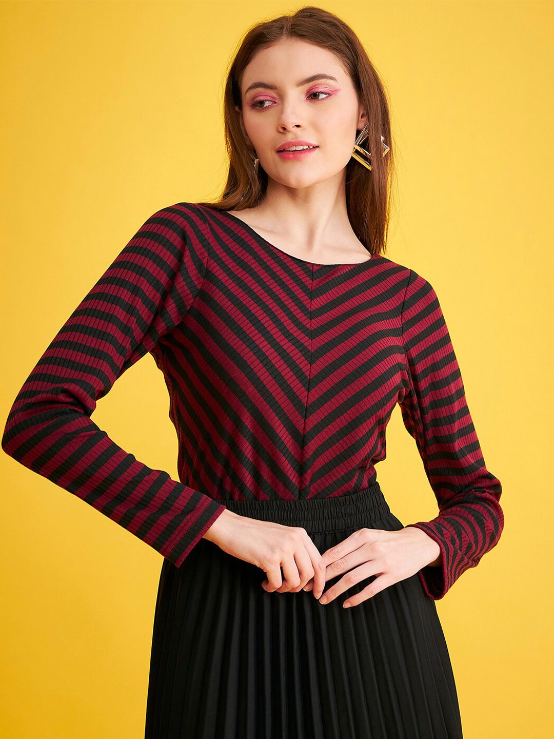 

DELAN Striped Cotton Top, Maroon