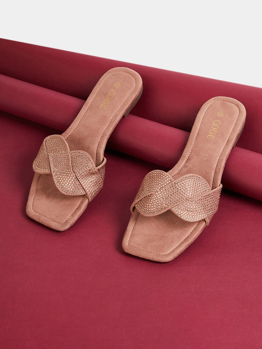 

CODE by Lifestyle Embellished Open Toe Flats, Pink