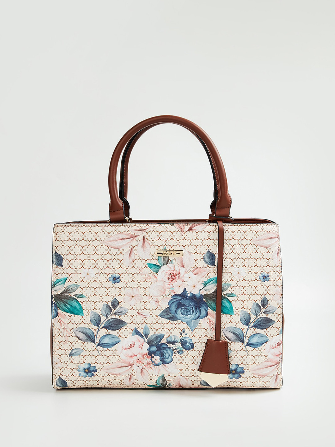 

CODE by Lifestyle Floral Printed Structured Handheld Bag, Beige