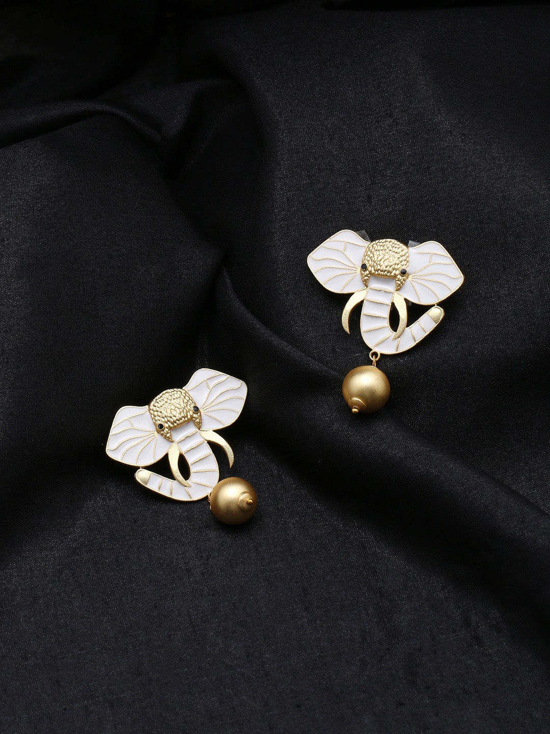 

CELEBRAVO Brass-Plated Elephant Shaped Meenakari Drop Earrings, White