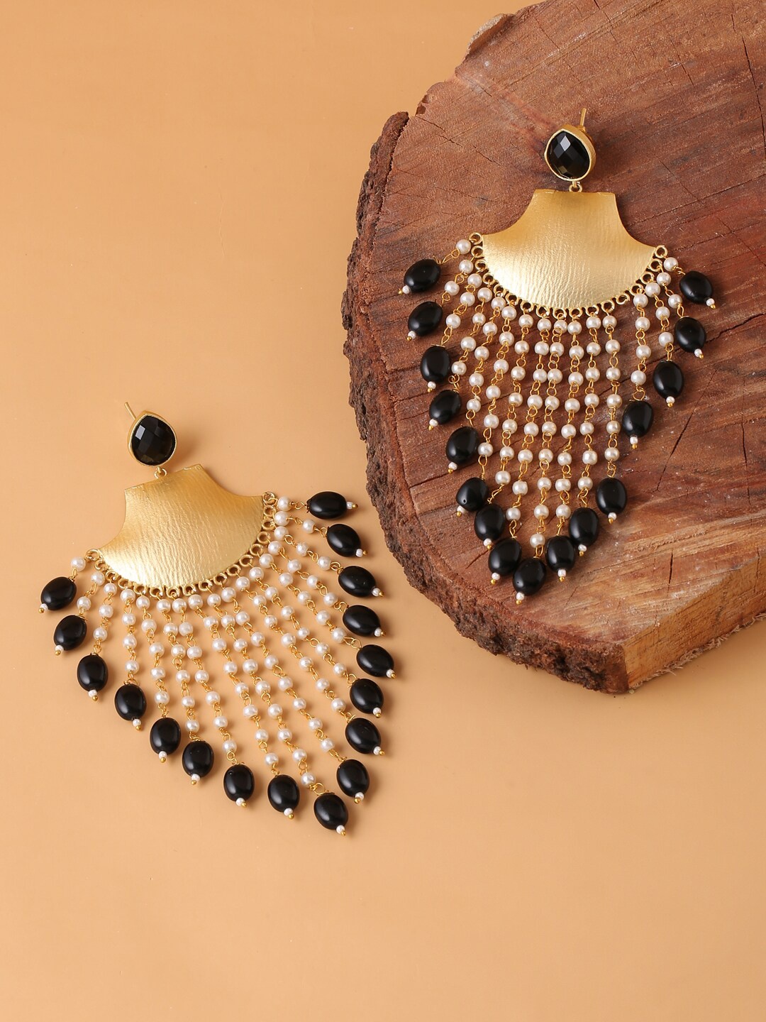 

CELEBRAVO Brass-Plated Pearls Contemporary Drop Earrings, Gold