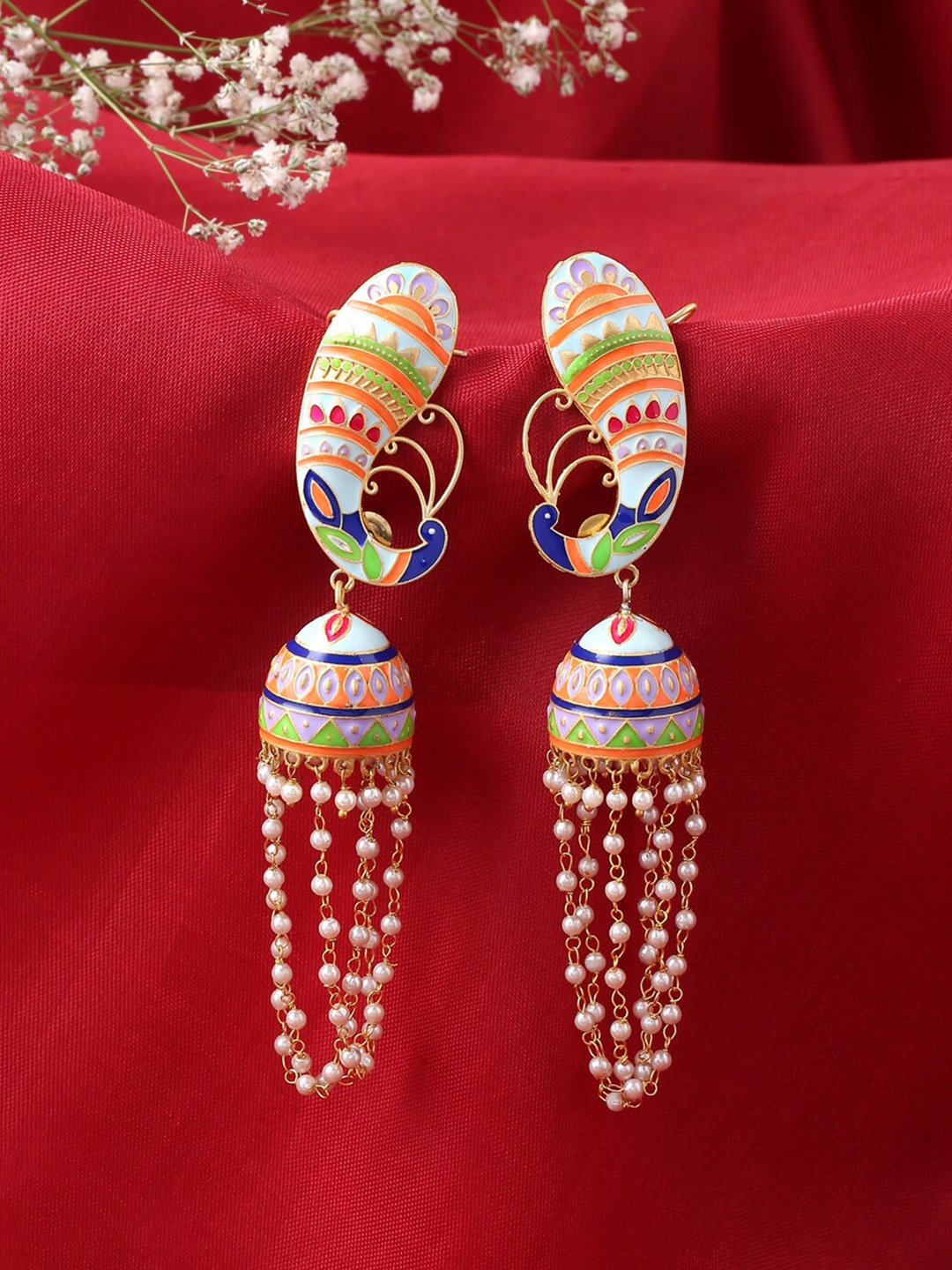 

CELEBRAVO Brass-Plated Animal Shaped Jhumkas, Turquoise blue