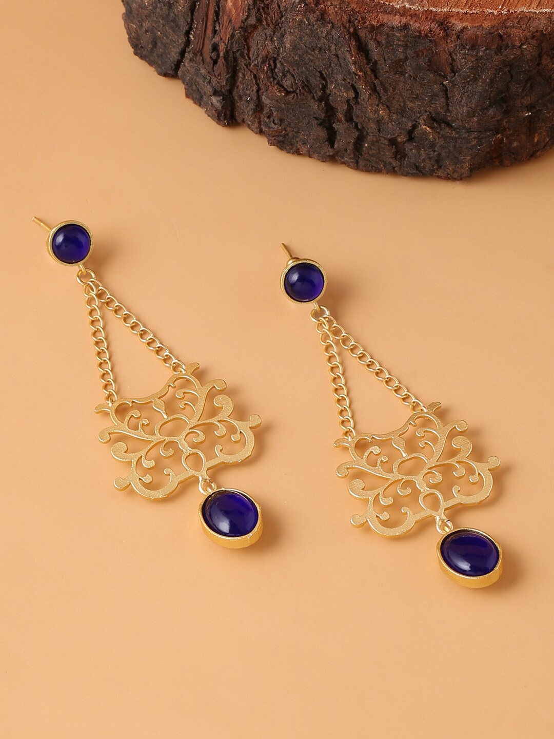 

CELEBRAVO Brass-Plated Floral Drop Earrings, Blue