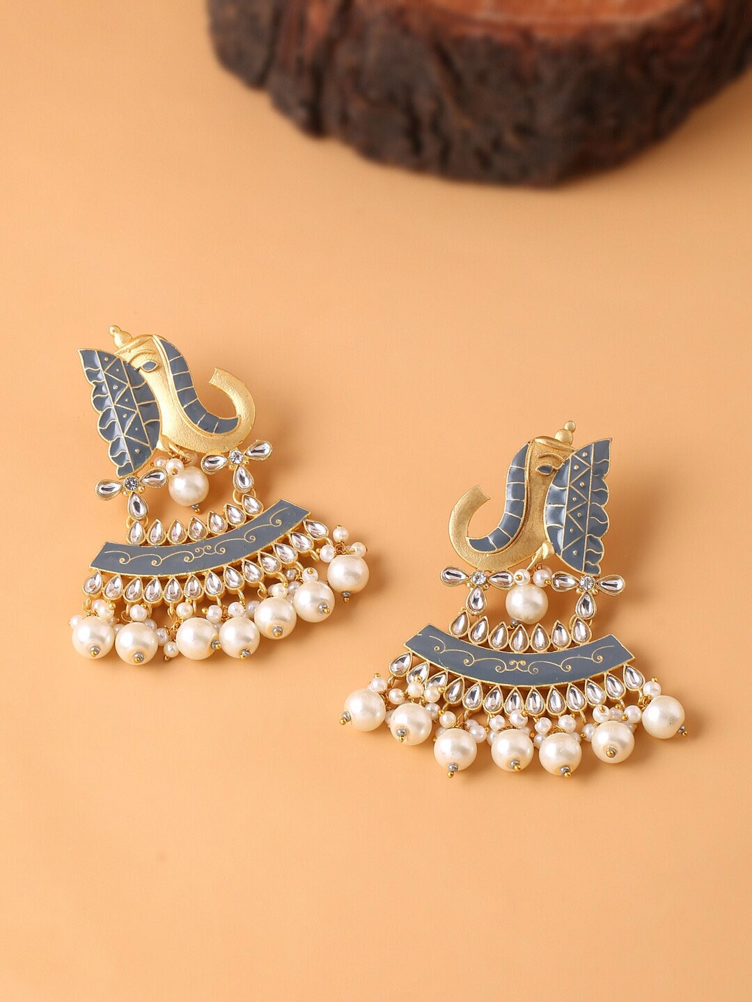 

CELEBRAVO Brass-Plated Kundan-Studded Drop Earrings, Gold