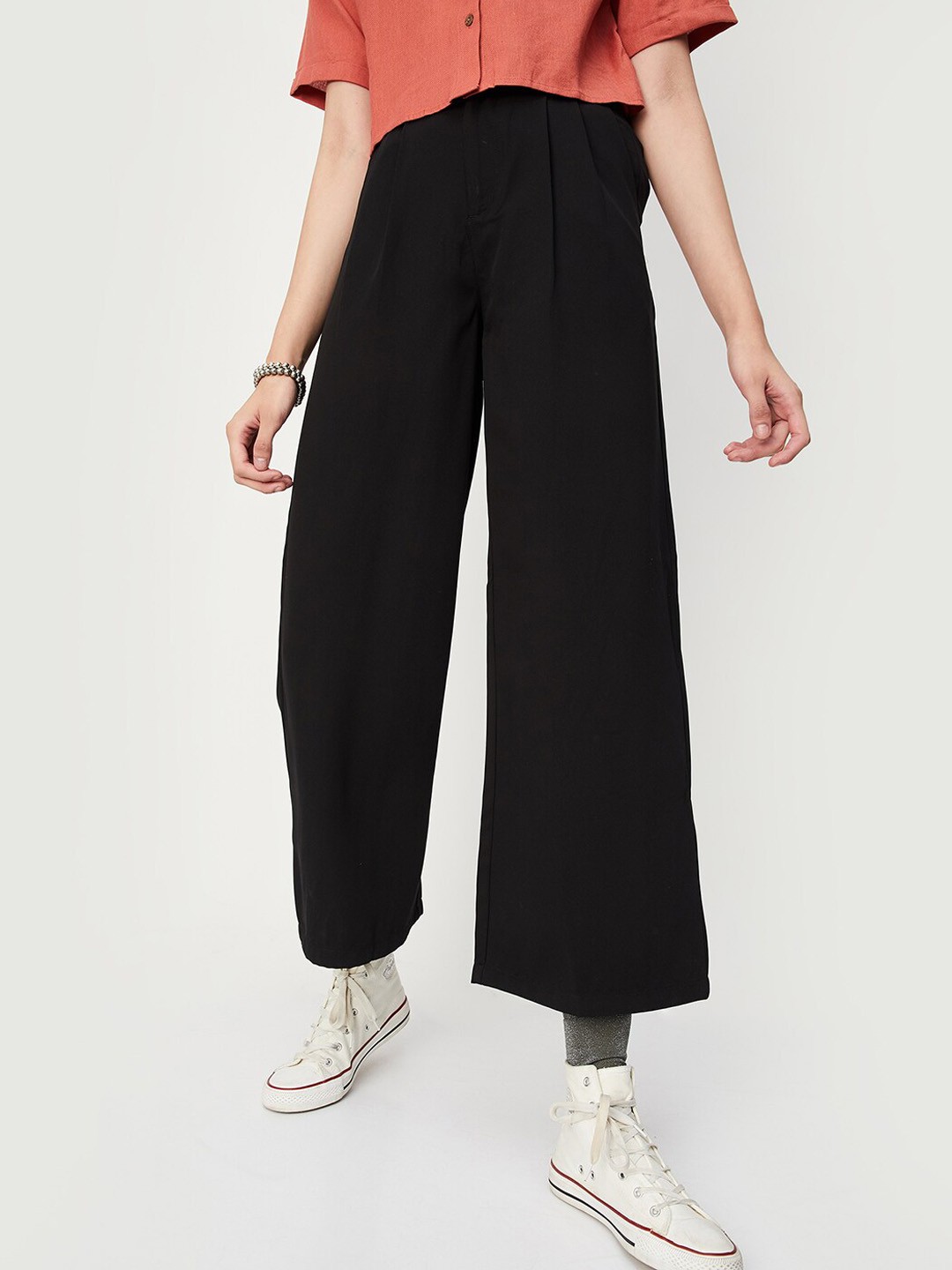 

max Women Pleated Smart Parallel Trousers, Black