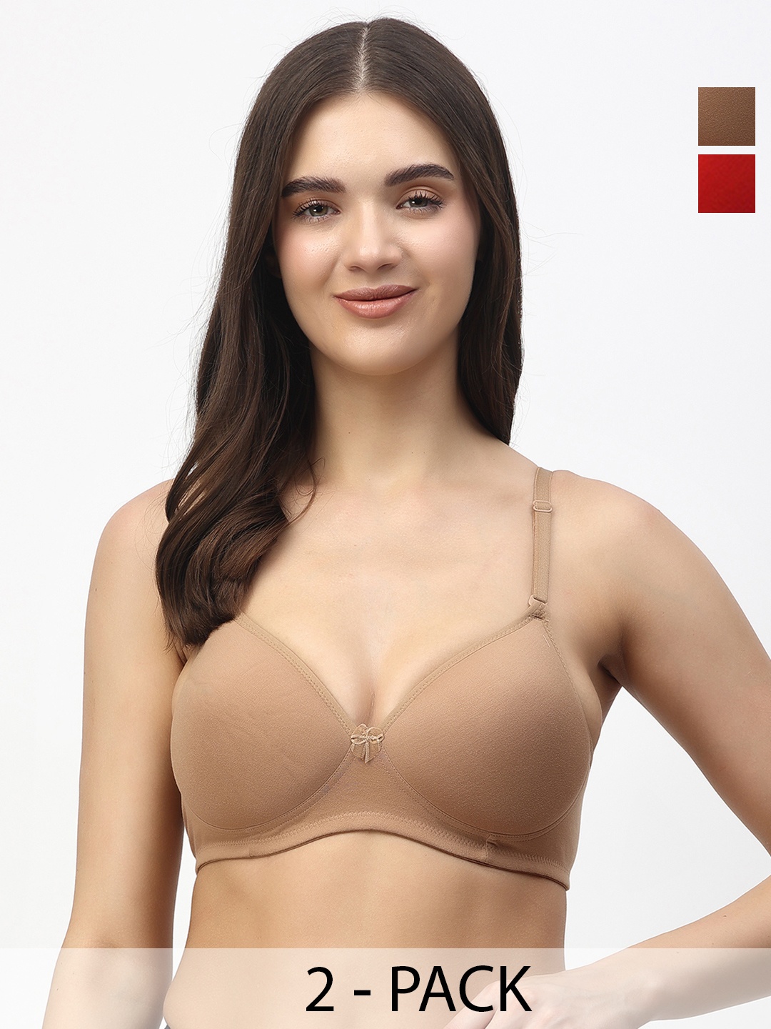 

Floret Pack of 2 Heavily Padded Medium-Coverage Non-Wired Seamless Push-Up Bra, Red