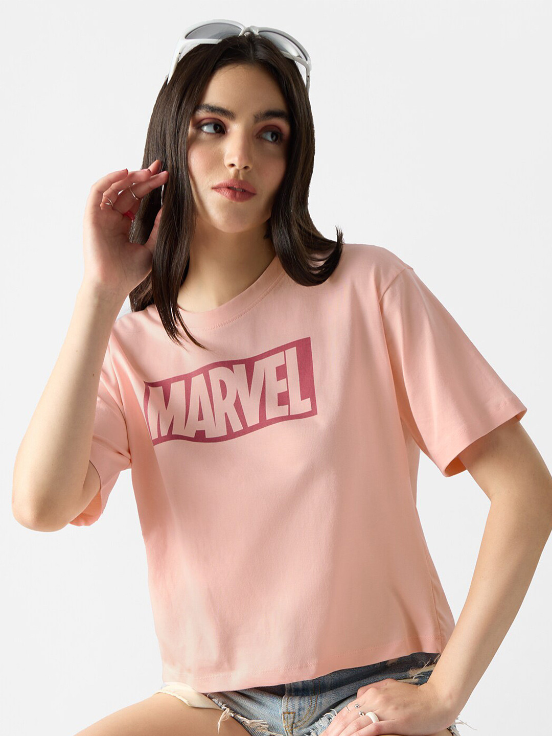 

The Souled Store Typography Printed Oversized Pure Cotton Casual T-shirt, Pink