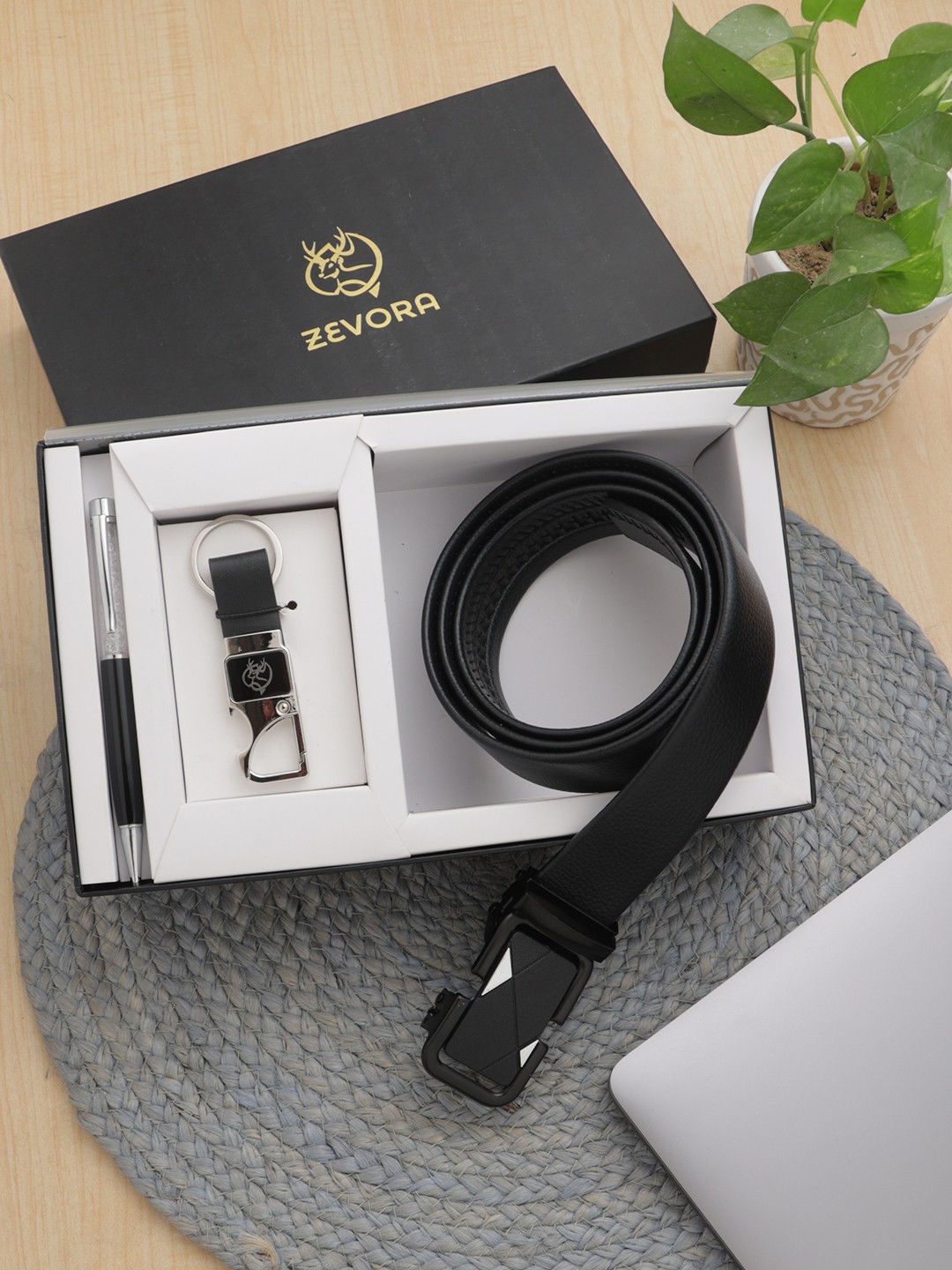 

ZEVORA Men Leather Accessory Gift Set, Black